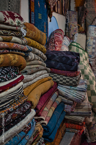 Gargantas del Todra, handmade carpets in a settlement in Morocco, Berber art of carpet making