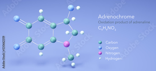 adrenochrome, molecular structures, 3d model, Structural Chemical Formula and Atoms with Color Coding photo