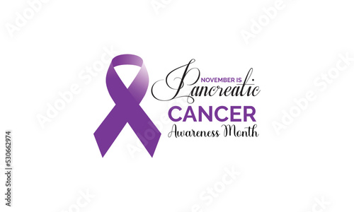 Pancreatic Cancer Awareness Month . Purple color ribbon on solid white background. World pancreatic cancer day 