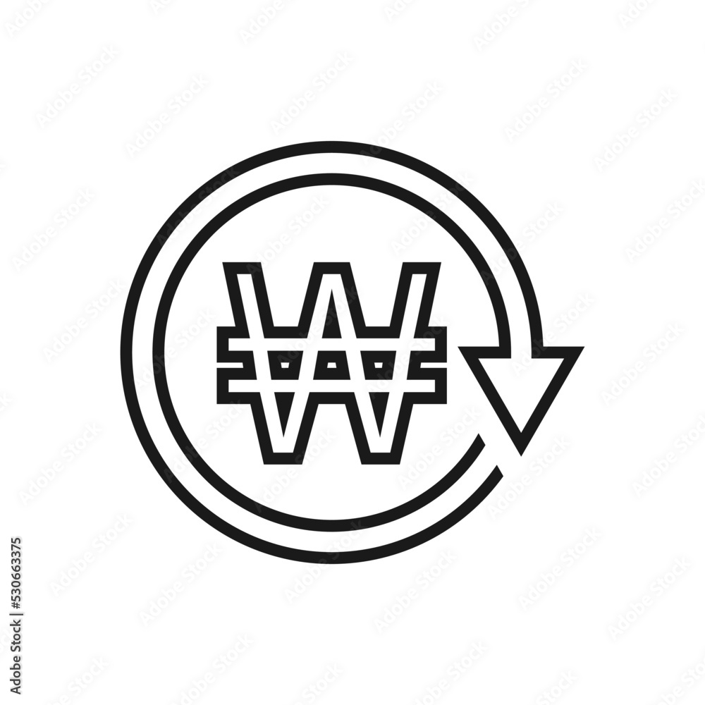 Won sign in circular arrow. Chargeback, refund, return money icon line style isolated on white background. Vector illustration Won sign in circular arrow. Chargeback, refund, return money icon line style isolated on white background. Vector illustration