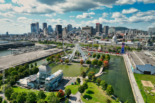 View on Montreal Old Port and downtown building