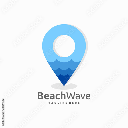 Water Wave Logo in location sign concept on white background