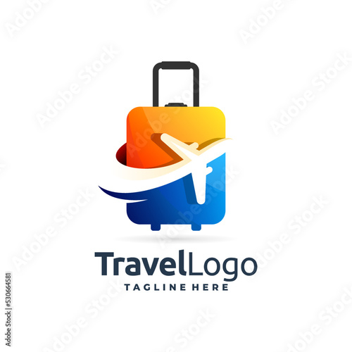 suitcase vacation travel logo with airplane sign