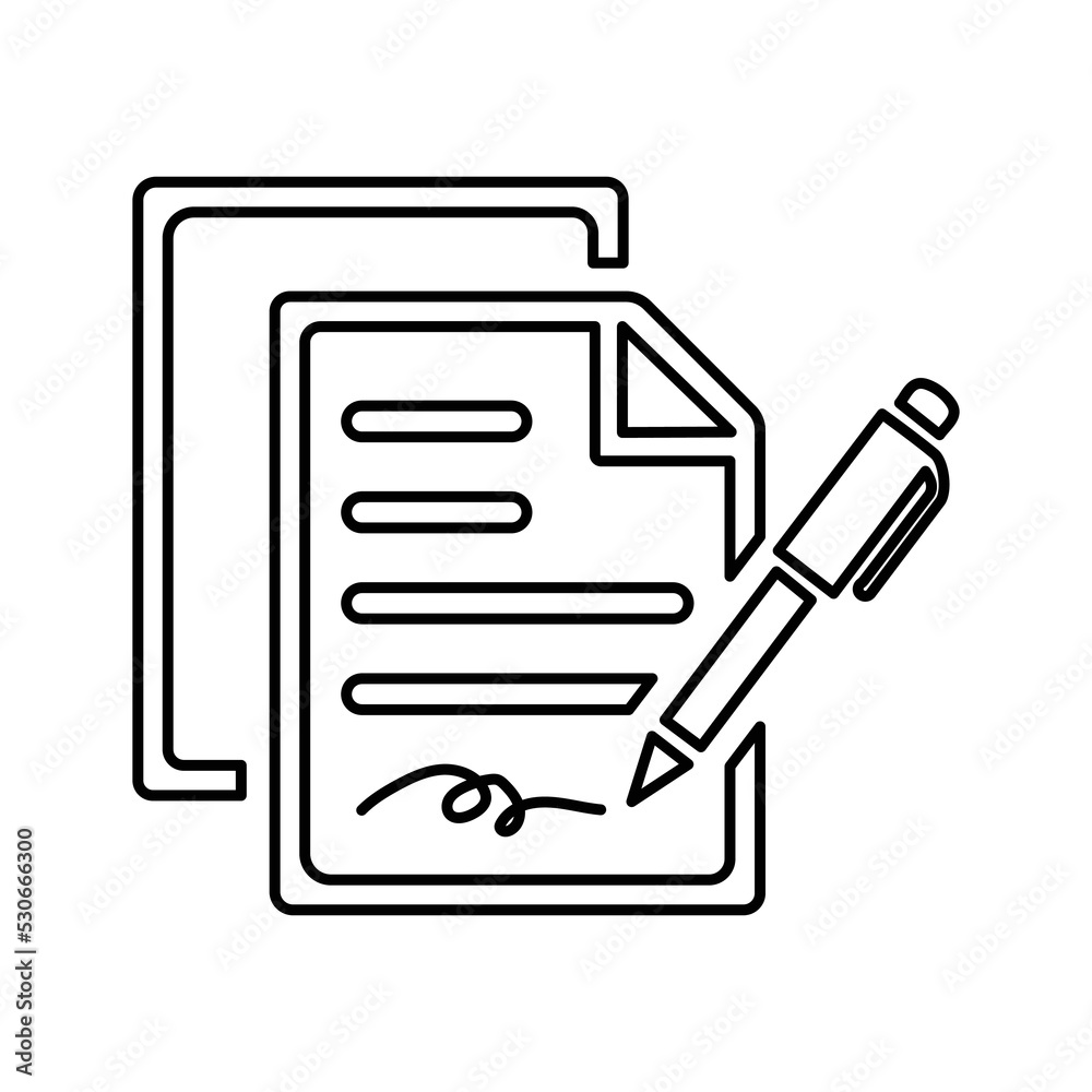 Agreement, pen, sign outline icon. Line art sketch. Agreement, pen, sign outline icon. Line art sketch.