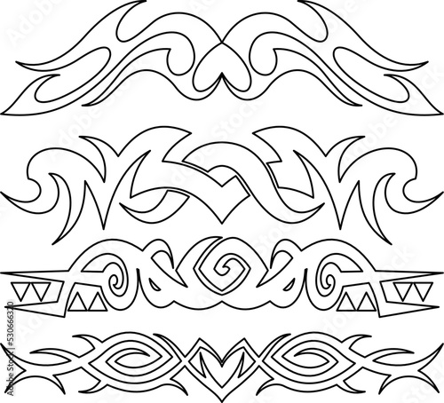 Vector illustration of the Northern Traditional Tattoo Motifs,Set of 24 Tribal Tattoos in Black Color. Suitable For All Kind of Design (Web Page, Interface, Advertising, Polygraph and Other)