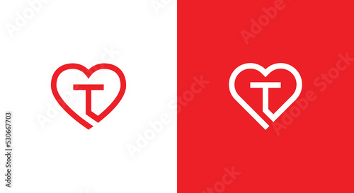 Initial Letter T Heart Logo Concept icon symbol sign Element Design. Love, Health Care Logotype. Vector illustration logo template