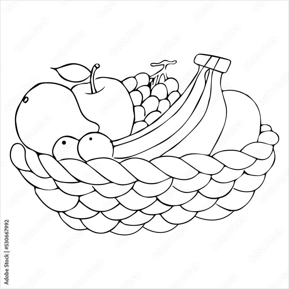 Fruit Basket Coloring Page For Kids, Vector illustration Ai File And ...