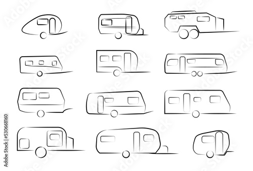 12 Wohnwagen Zeichnungen | Caravans Lineart Drawnings Vector Graphic photo