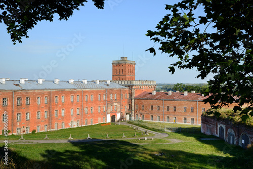 Obraz na płótnie Historic fortress Modlin anti-tank barriers and view of the observation tower w salonie