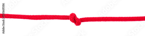Red rope with knot isolated on white background.