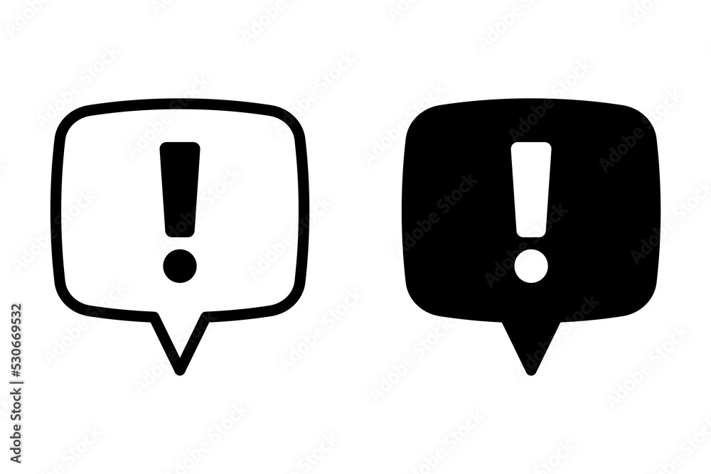 Exclamation mark in speech bubble, Exclamation mark icon. Hazard warning, warn vector symbol. Exclamation mark in speech bubble, Exclamation mark icon. Hazard warning, warn vector symbol.