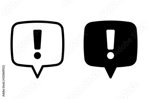 Exclamation mark in speech bubble, Exclamation mark icon. Hazard warning, warn vector symbol.