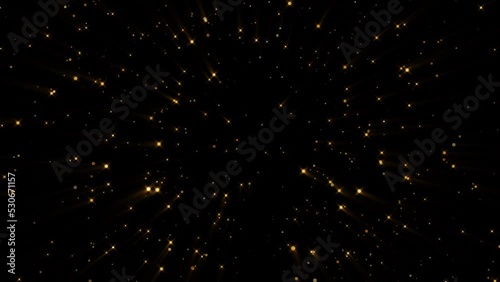 4K Gold Explosion effect. Festive Fireworks. Isolated on black background. Floating golden sparkles. Glowing Particles. Overlay. 60 fps