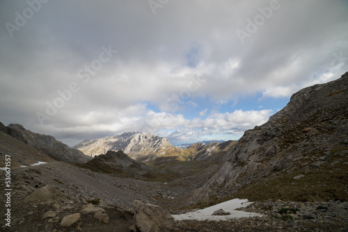 Picos de Europa mountains with clouds and snow