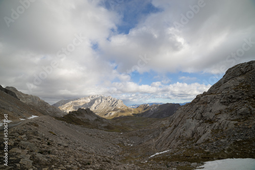 Picos de Europa mountains with clouds and snow