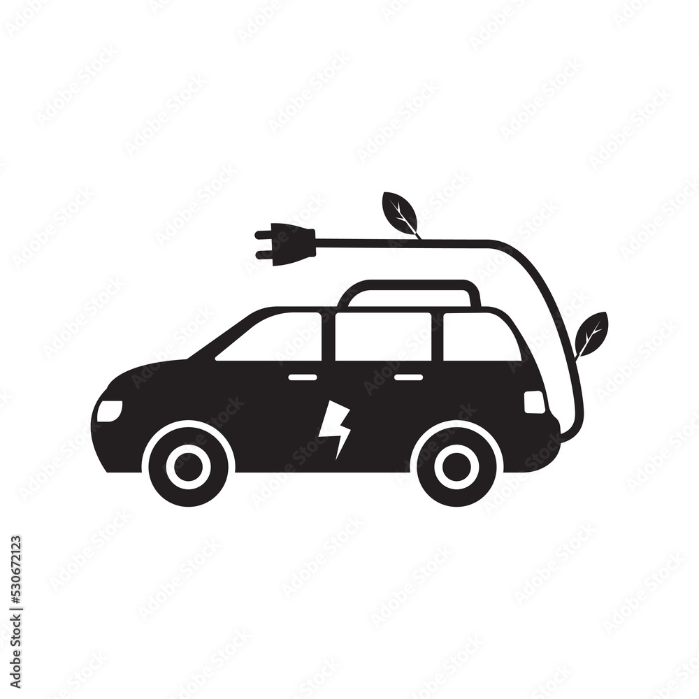 Car ecology leaves plant icon | Black Vector illustration |