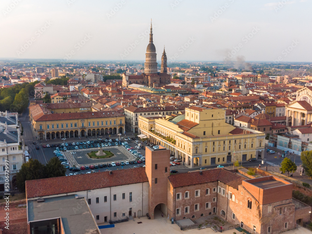 Aerial view of Novara in Italy with its famous San Gaudenzio dome 