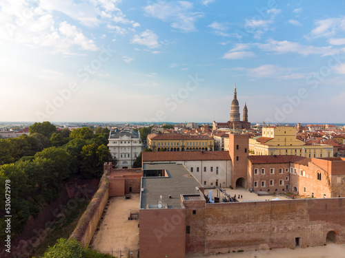 Aerial view of Novara in Italy with its famous San Gaudenzio dome 