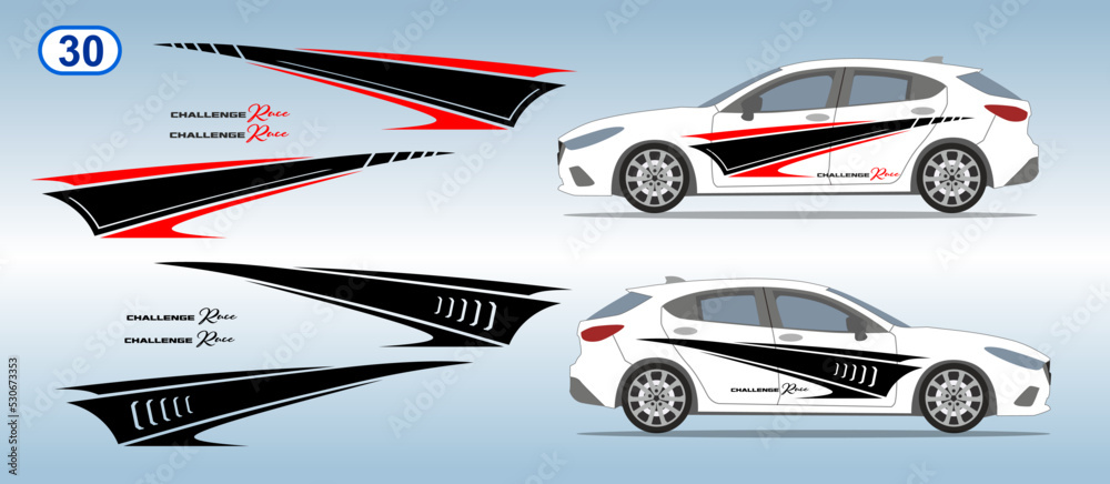 Car side door sticker stripe design. Auto vinyl decal template. Suitable  for printing or cutting. Scaling without loss of quality for different car  model. Stock Vector