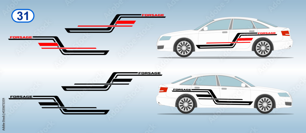 Car side door sticker stripe design. Auto vinyl decal template ...