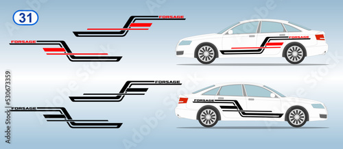 Car side door sticker stripe design. Auto vinyl decal template. Suitable for printing or cutting.
Scaling without loss of quality for different car model.