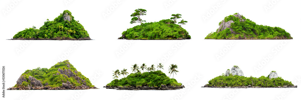 islands, collection of islets isolated on white background - obrazy, fototapety, plakaty 