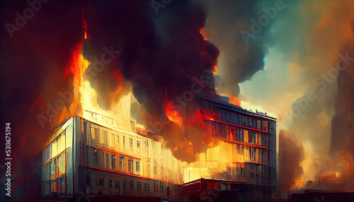Fotografia Destroyed City on Fire