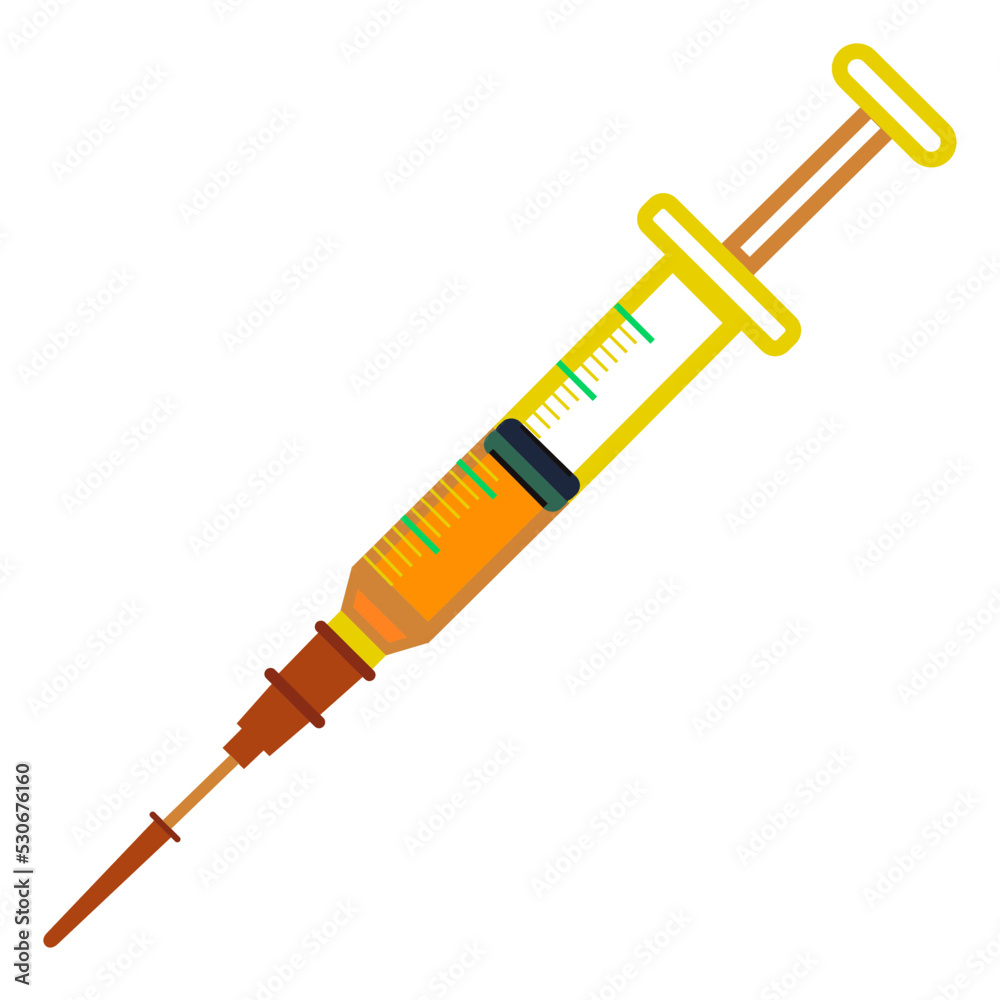 Fototapeta premium yellow syringe with orange syrum