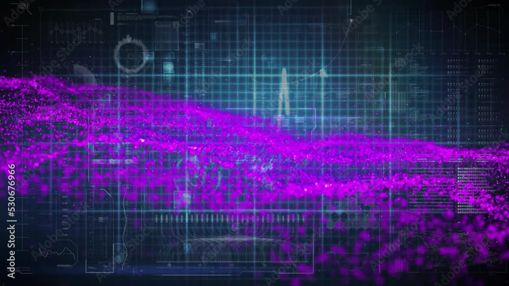 Animation of light spots over data processing on black background