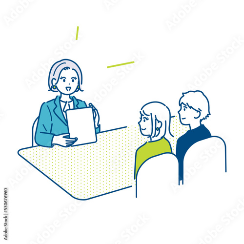 若い夫婦へ提案するビジネスウーマンのイラスト素材