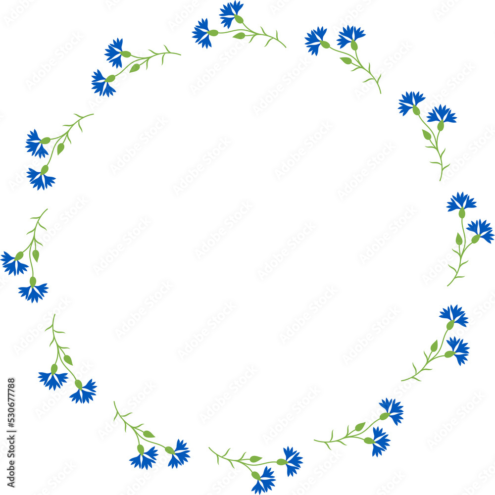Round frame with blue flowers cornflowers