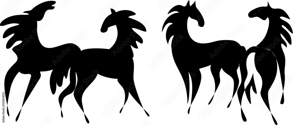 Couple of horses in love for your design. Black on white Couple of horses in love for your design. Black on white
