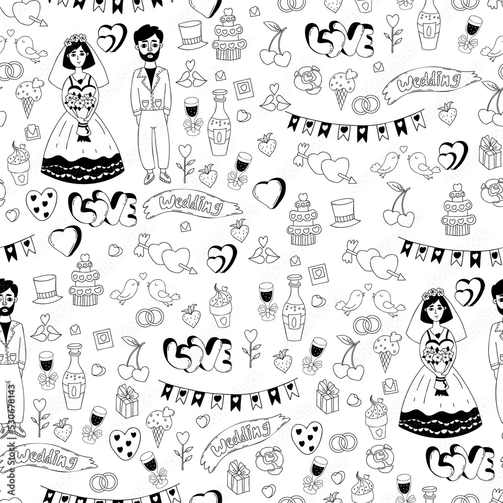 Seamless wedding pattern. Couple newlyweds Seamless wedding pattern. Couple newlyweds