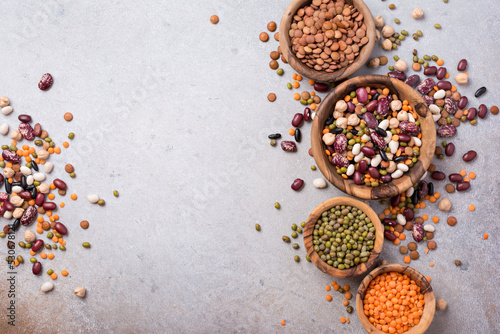Bright set of different legumes for healthy nutrition photo
