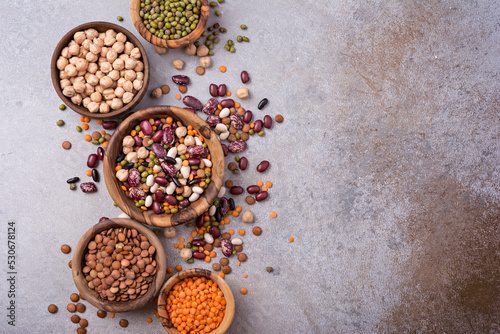 Bright set of different legumes for healthy nutrition