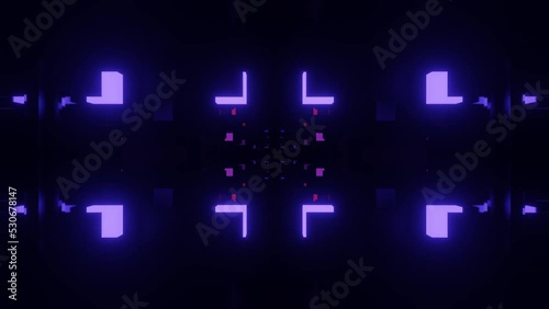 Glow sci fi symmetrical construction. Vj loop trendy neon tunnel. hi tech neon tunel. Sci-fi flight through cyberspace with symmetry. Video game or vj night club background with neon light.