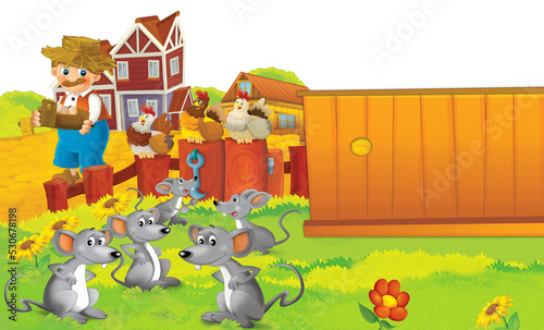 Fototapeta Naklejka Na Ścianę i Meble -  cartoon scene with different farm ranch animals illustration for children