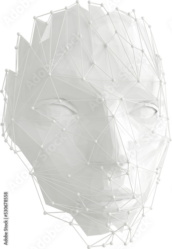 3d render human face with abstract web structure. Artificial intelligence concept. Young woman's face