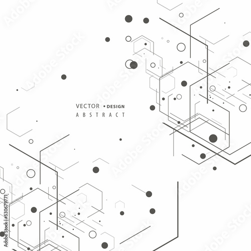 Abstract hexagons genetic, science, chemical pattern. Technology geometric carcass. Vector connection and social network. Concept with lines and dots