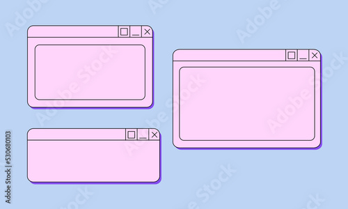 Set of retro y2k digital screen user interface. Vector illustration on isolated background. Old computer windows in retrowave 90s, 00s style