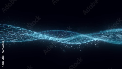 Technology background. Abstract wave of hexagons. Big data visualization. 4k animation. 3d rendering.