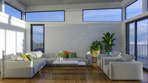Wallpaper Mural Illustration 3D rendering large luxury modern bright interiors Living room mockup computer digitally generated image Torontodigital.ca