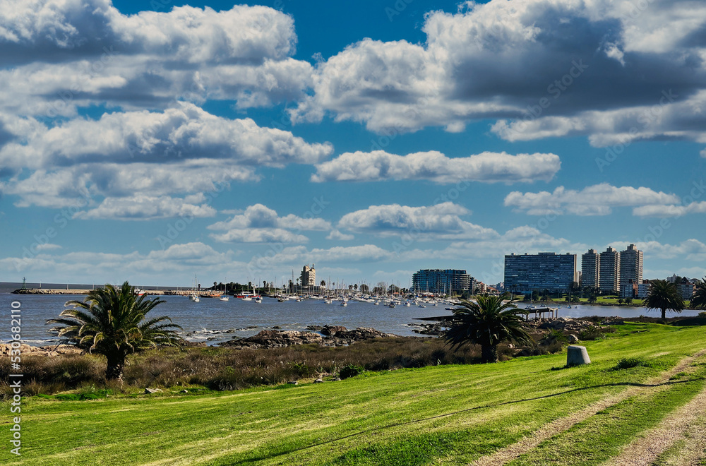 Montevideo landscape, seafront beach and river