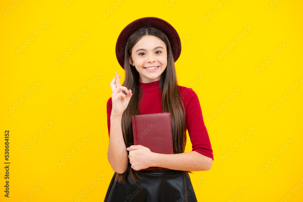 Happy teenager portrait. School child with book. Learning and education. Smiling schoolgirl. Happy teenager portrait. School child with book. Learning and education. Smiling schoolgirl.