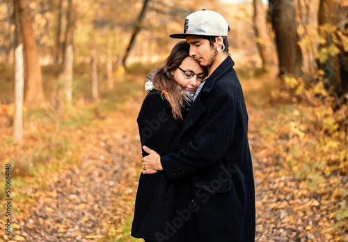 Couple spending quality time together in outdoors during the fall season 