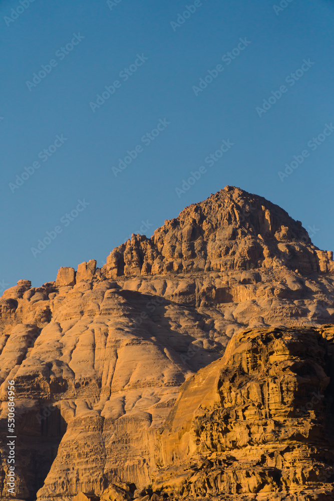 beautiful view of a rock in wadi rum desert, Jordan, middle east. High quality photo