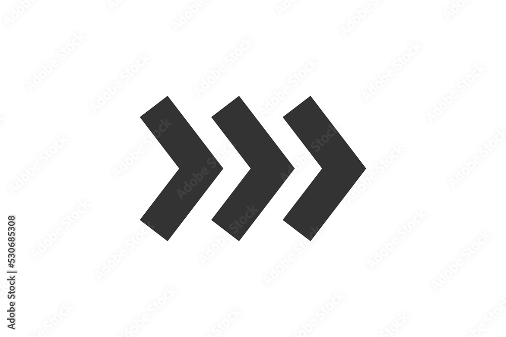Right arrow icon. Triple arrow symbol set in png flat style. Stock