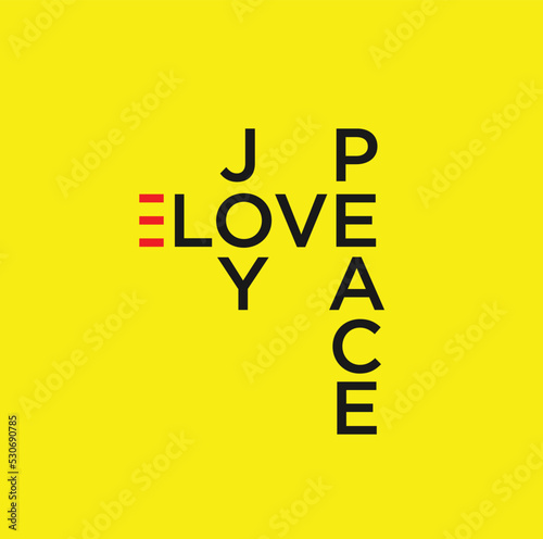 Love, Joy, and Peace icon. Yellow background. Vector logo illustration.