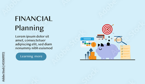 vector illustration flat design long term investment, success takes time, growth profit, financial investment, money management, investment planning, data stock analysis, webpage banner financial plan