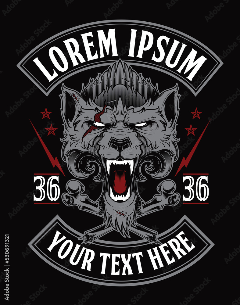 Obraz premium Head of roaring wolf. illustration. T-shirt print